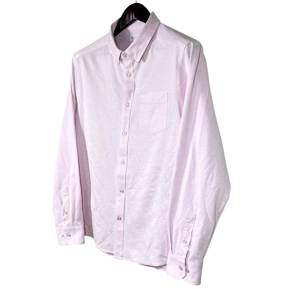 7 Diamonds 4 Way Stretch‎ Oxford Shirt Mens L Pink Knit Long Sleeve Button Down